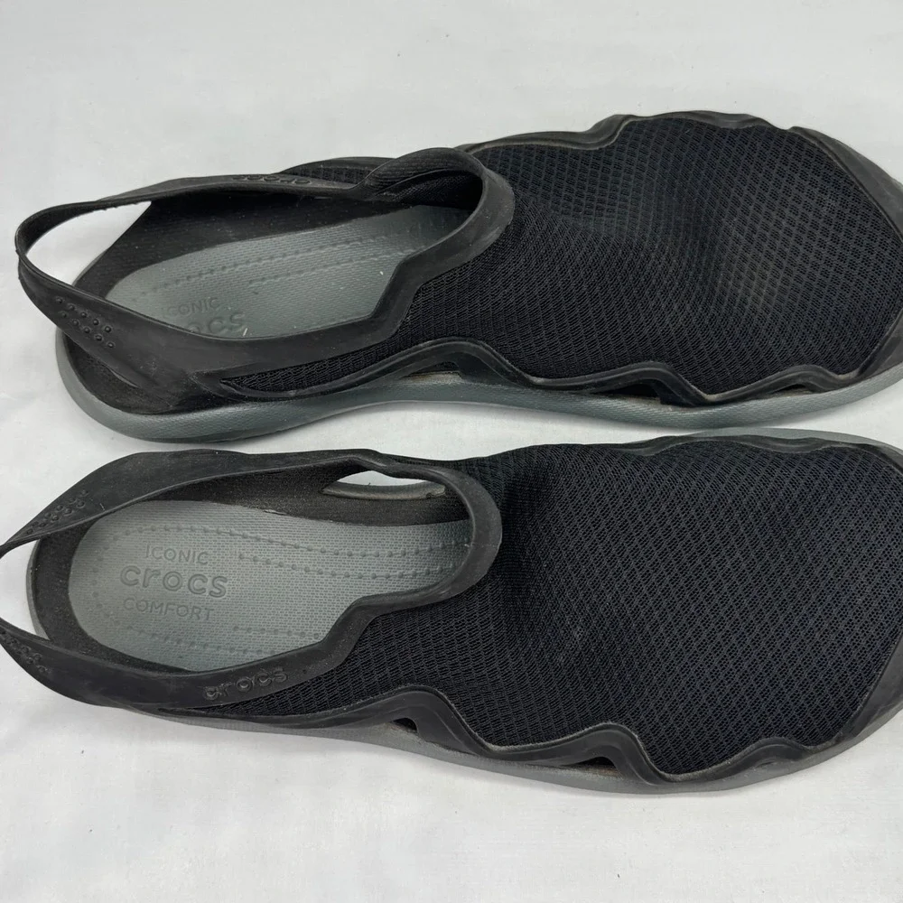 Crocs Swiftwater Mesh Deck Sandals Mens 13 Black Water‎ Shoes Hiking Boating